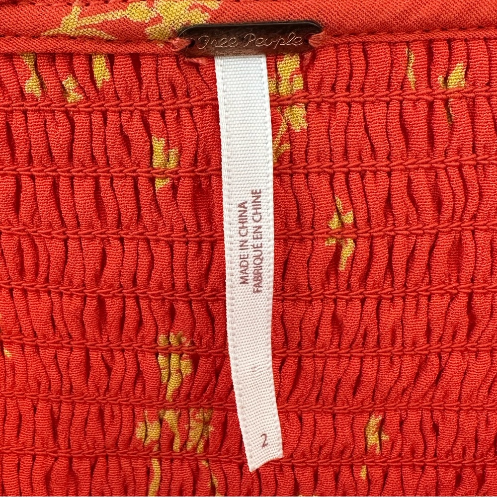 Free People Floral Crop Top Size 2 Boho Red Orange - Picture 5 of 8